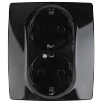 Розетка двухместная механизм СП Эра12 2X2P+E Schuko с заземлением, со шторками, чёрный (16АХ-250В), арт.12-2104-06