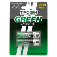 Аккумуляторная батарея HR6(АА) NiMH(никель-металлгидридные) 1500mAh (уп. блистер 2шт) Трофи GREEN POWER