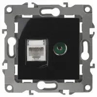 Розетка информационная+TV (RJ45+TV), Эра12, IP20, чёрный, арт.12-3110-06