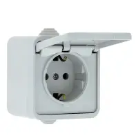 Розетка 1-местная ОП Прага 16А IP44 с заземл. с крышкой бел. ЕКF EKR16-029-10-44