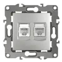Розетка информационная+телефонная СП (RJ45+RJ11), Эра12, алюминий, арт.12-3109-03