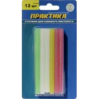 Стержни для клеевого пистолета 7х100мм, 12шт, ПРАКТИКА цветные, с блестками, блистер