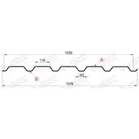 Профнастил "Металлпрофиль" МП-35(Тип), 0.8 мм, оцинкованный 1.076 * м2