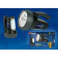 Фонарь-прожектор Uniel Стандарт «Distance light-Double force», пластик, 3 W LED + 15 LED, 3, 7 V 1000 mAh Lithium, черный, S-SL017-BA Black