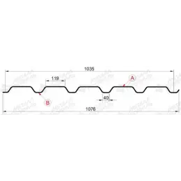 Профнастил "Металлпрофиль" МП-35(Тип), 0.8 мм, оцинкованный 1.076 * м2