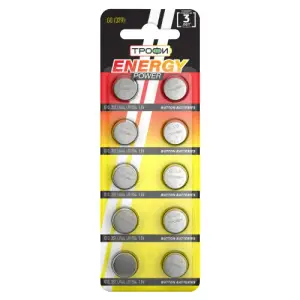 Элемент питания LR1154, LR44( G13) алкалиновый (уп. блистер10шт) ТРОФИ ENERGY POWER Button Cell