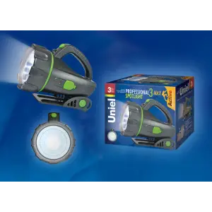 Фонарь-прожектор Uniel Стандарт «Professional spotlight-3 max », пластик, 3 Watt LED, 3.6V 1200mA Ni-MH battery, черный, S-SL011-BA Black