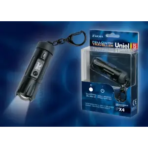 Фонарь мини Uniel Премиум «Compact fellow traveller», алюминиевый корпус, 1 Nichia 0, 5mm LED 3.6V 70mAh Ni-MH, черный, P-KL025-B Black