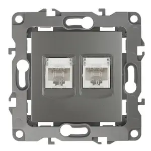 Розетка информационная двойная СП (2XRJ45), Эра12, графит, арт.12-3108-12