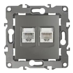 Розетка информационная+телефонная СП (RJ45+RJ11), Эра12, графит, арт.12-3109-12