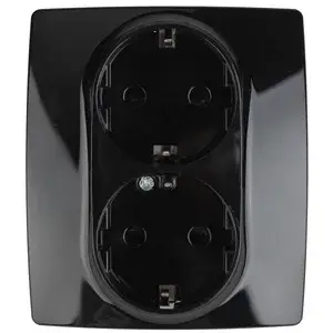 Розетка двухместная механизм СП Эра12 2X2P+E Schuko с заземлением, со шторками, чёрный (16АХ-250В), арт.12-2104-06