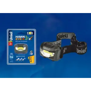 Фонарь налобный Uniel Стандарт «Hawkeye- 3Watt+», пластиковый корпус, 3 Watt LED, 3хААА, черный, S-HL017-C Black
