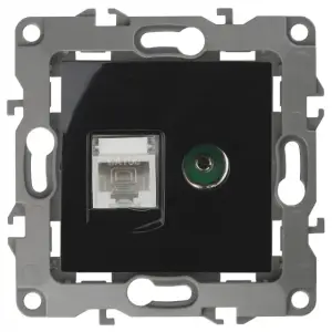 Розетка информационная+TV (RJ45+TV), Эра12, IP20, чёрный, арт.12-3110-06