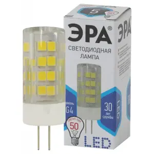 Лампа светодиодная 5Вт G4 220В 4000K 400Лм (белый) ЭРА JC-5W-220V-CER-840-G4