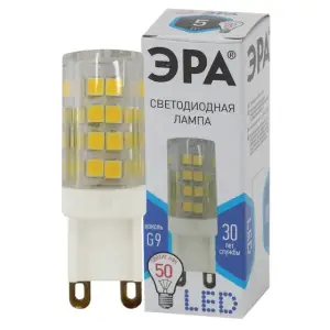 Лампа светодиодная 5Вт G9 220В 4000K 400Лм (белый) ЭРА, JCD-5W-CER-840-G9 Стандарт