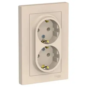 Розетка 2-местная СП AtlasDesign 16А IP20 с заземлением в сборе беж Systeme Electric ATN000224