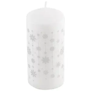 Свеча Deco Christmas Снежинки 56*120 (серебро на белом)