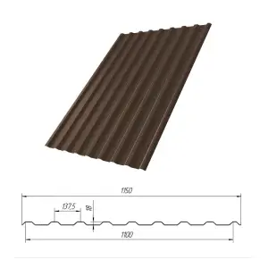Профнастил С-20(Тип), 0.5 мм, Велюр RR ** 1.15 * м2