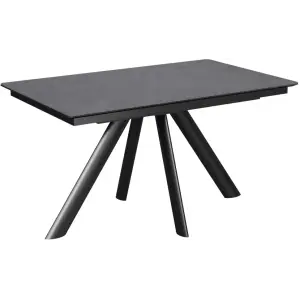 Стол Киото-1С 140х85 (+40), цвет (царга Черный/МДФ+PVC Черный/Carbon) + нога №100Е (черный)