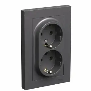 Розетка 2-м СП AtlasDesign с заземл. 16А в сборе базальт SE ATN001424
