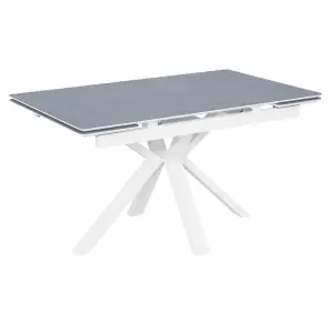 Стол Баден-1С 140х85 (+30+30) (царга белый/МДФ+PVC Белый/ Armani Grey) + Нога №120Q(белый)