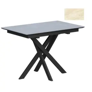 Стол Касабланка-1С 110х70 (+32) (царга Чёрный/МДФ+PVC Чёрный/Travertine Avorio) + нога №63 (чёрный)
