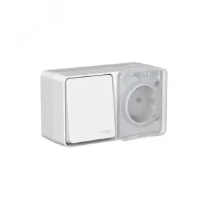 Блок ОП AtlasDesign PROFI IP54 (розетка одноместная 16А заземл. защ. шторки + одноклавишный выключатель 10А) серый SE ATN543070