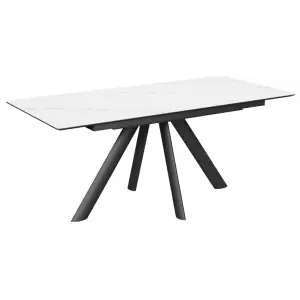 Стол Киото-1С 140х85 (+40) (царга Чёрный/МДФ+PVC Чёрный/White marble) + Нога №100Е (черный)