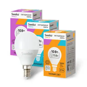 Лампа светодиодная 10Вт E14 220В 3000K 910Лм (теплый) Шарик (G45) Sweko 42 серия 42LED-G45-10W-230-3000K-E14