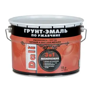 Грунт-эмаль по ржавчине с молотковым эффектом 3 в 1 DALI черная 10л