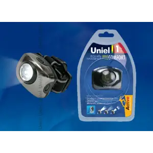 Фонарь налобный Uniel Стандарт «Bright eyes-comfort», алюминиевый корпус, 1 LED, 3хААА, S-HL011-C Gun Metal*
