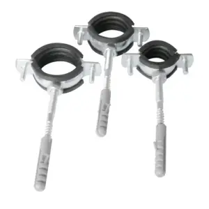 Хомут с гайкой 2 1/2" (74-80), шпилька-шуруп м8, дюбель пластиковый 10х50мм Aquafix