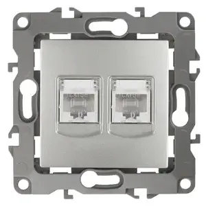 Розетка информационная двойная СП (2XRJ45), Эра12, алюминий, арт.12-3108-03