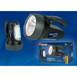 Фонарь-прожектор Uniel Стандарт «Distance light-Double force», пластик, 3 W LED + 15 LED, 3, 7 V 1000 mAh Lithium, черный, S-SL017-BA Black