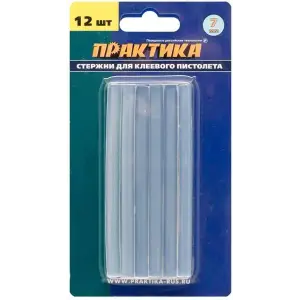 Стержни для клеевого пистолета 7х100мм, 12 шт, ПРАКТИКА, цвет белый, прозрачный, блистер