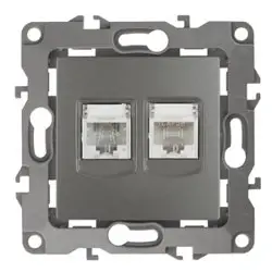 Розетка информационная+телефонная СП (RJ45+RJ11), Эра12, графит, арт.12-3109-12