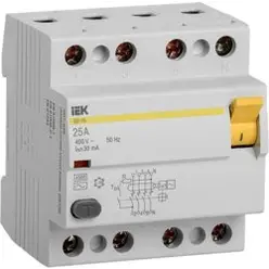 Выключатель автоматический диф. тока (УЗО) 4п ВД1-63 25А 3кА х-ка AC IEK MDV10-4-025-030