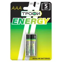 Элемент питания LR03(ААА) алкалиновый (уп. блистер 2шт) ТРОФИ ENERGY/ECO