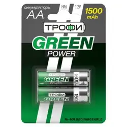 Аккумуляторная батарея HR6(АА) NiMH(никель-металлгидридные) 1500mAh (уп. блистер 2шт) Трофи GREEN POWER