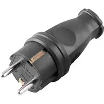 Вилка 16А 250В IP44 черная, с заземлением, прямая, каучук (RPG16-21-441) STEKKER