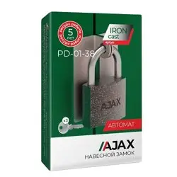 Замок навесной Ajax (Аякс) PD-01-38 3 англ. ключа(42233)