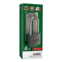 Замок навесной Ajax (Аякс) PD-01-38-L 3 англ. ключа (длин. дужка)(42235)