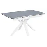 Стол Баден-1С 140х85 (+30+30) (царга белый/МДФ+PVC Белый/ Armani Grey) + Нога №120Q(белый)