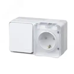 Блок ОП AtlasDesign PROFI IP54 (розетка одноместная 16А заземл. защ. шторки + одноклавишный выключатель 10А) белый SE ATN540170