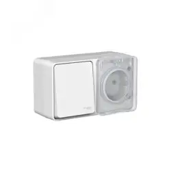 Блок ОП AtlasDesign PROFI IP54 (розетка одноместная 16А заземл. защ. шторки + одноклавишный выключатель 10А) серый SE ATN543070