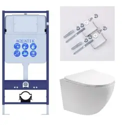 Унитаз подвесной AQUATEK ЕВРОПА Т (AQ1900T-00) с инсталляцией Standart 50 (INS-0000012), с тонким сиденьем soft-close, с крепежом без клавиши смыва