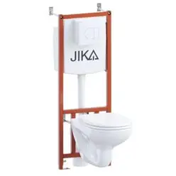 Унитаз подвесной JIKA DINO с инсталляцией, сиденьем дюропласт, петли хром, клавиша смыва белая